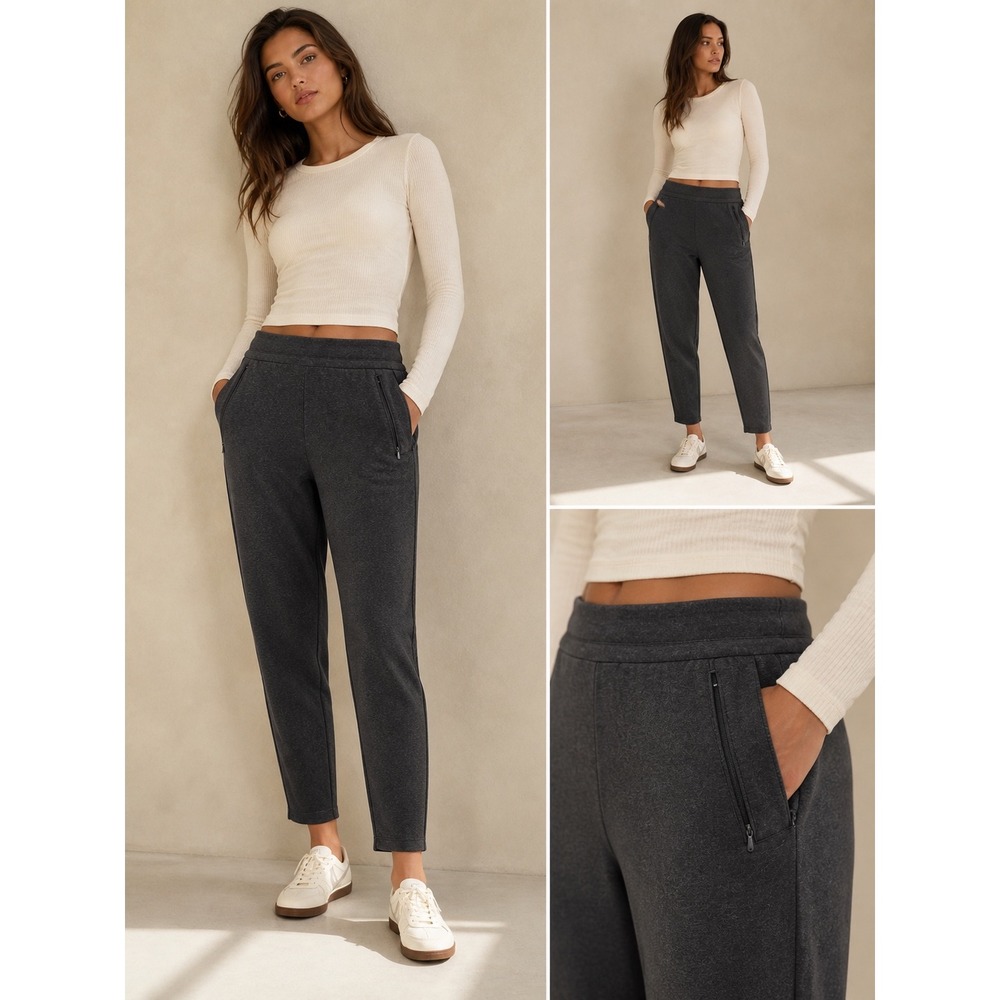 T by Talbots Straight Leg Pants Charcoal Heather Gray Petite Zip Pockets P118